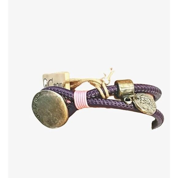 Uno de 50 Unisex Bracelet Purple Leather Silver Heart Charm Spain Men's Women's - Picture 2 of 3